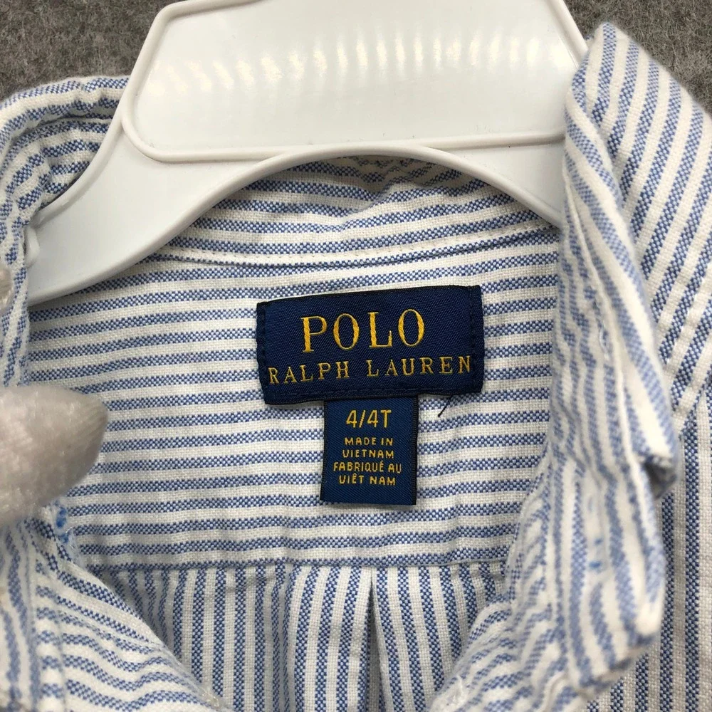 Polo Ralph Lauren Boys 4T Long Sleeve Oxford Shirt Blue White Stripe Button Down